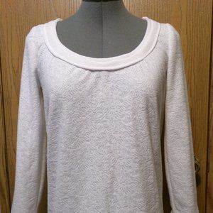 Burnout Layered T-shirt Top XS White Fleur pattern Scoop neck Dressy comfort